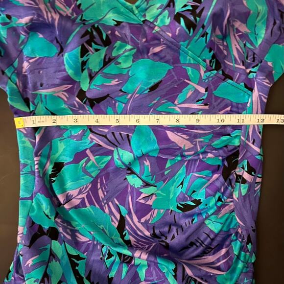 80’s Vintage Maxine Of Hollywood Purple Green Low Leg Glam Swimsuit Bathing Suit - Picture 8 of 12